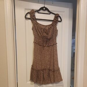 Elegant Brown Polka Dot Mini Dress